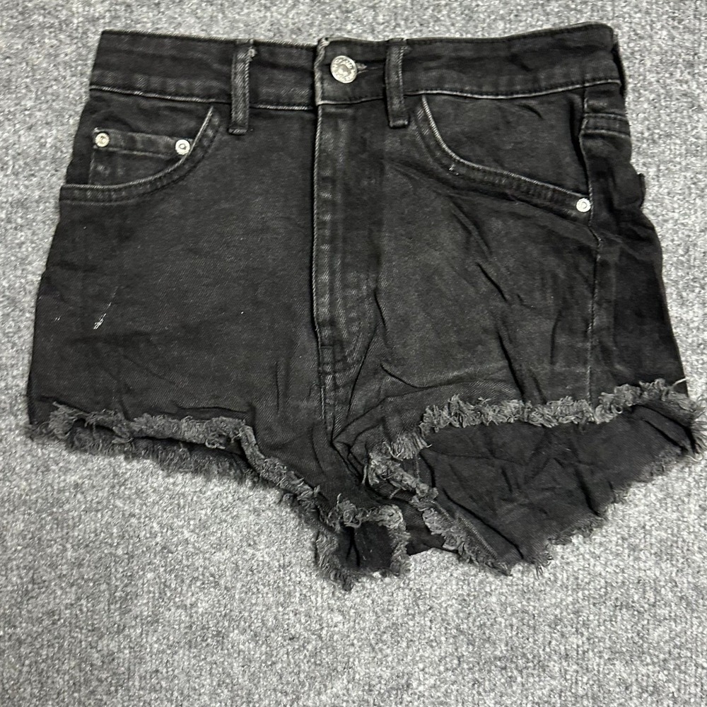 Zara Shorts Womens Size 2 Black Denim Frayed Raw Hem Ecologically Grown Cotton